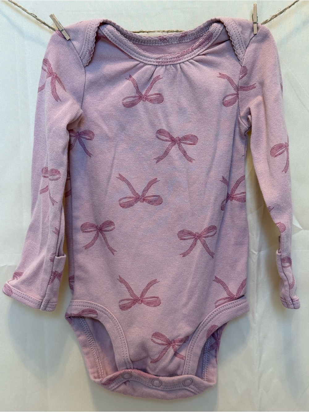 Carter’s - Long-Sleeve Bow Print One-Piece Bodysuits - Pink & White - Picture 10 of 16